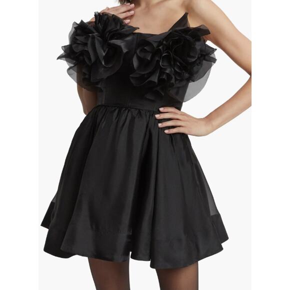 Bardot Black Fleurette Flower Appliques Strapless Mini Dress Fit & Flare Size 8 - Picture 10 of 11